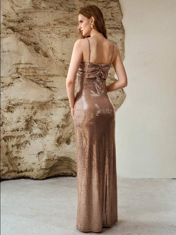 PREMIUM WOMEN'S SEQUIN PLEATED SPAGHETTI STRAP MAXI DRESS product image (2)