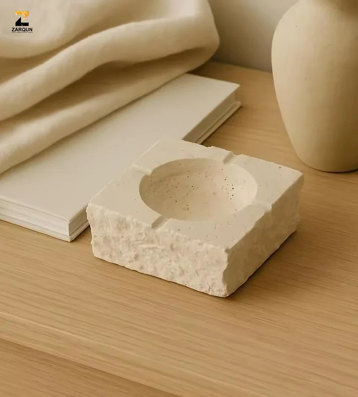 Handmade Vintage Beige Travertine Square Ashtray product image (1)