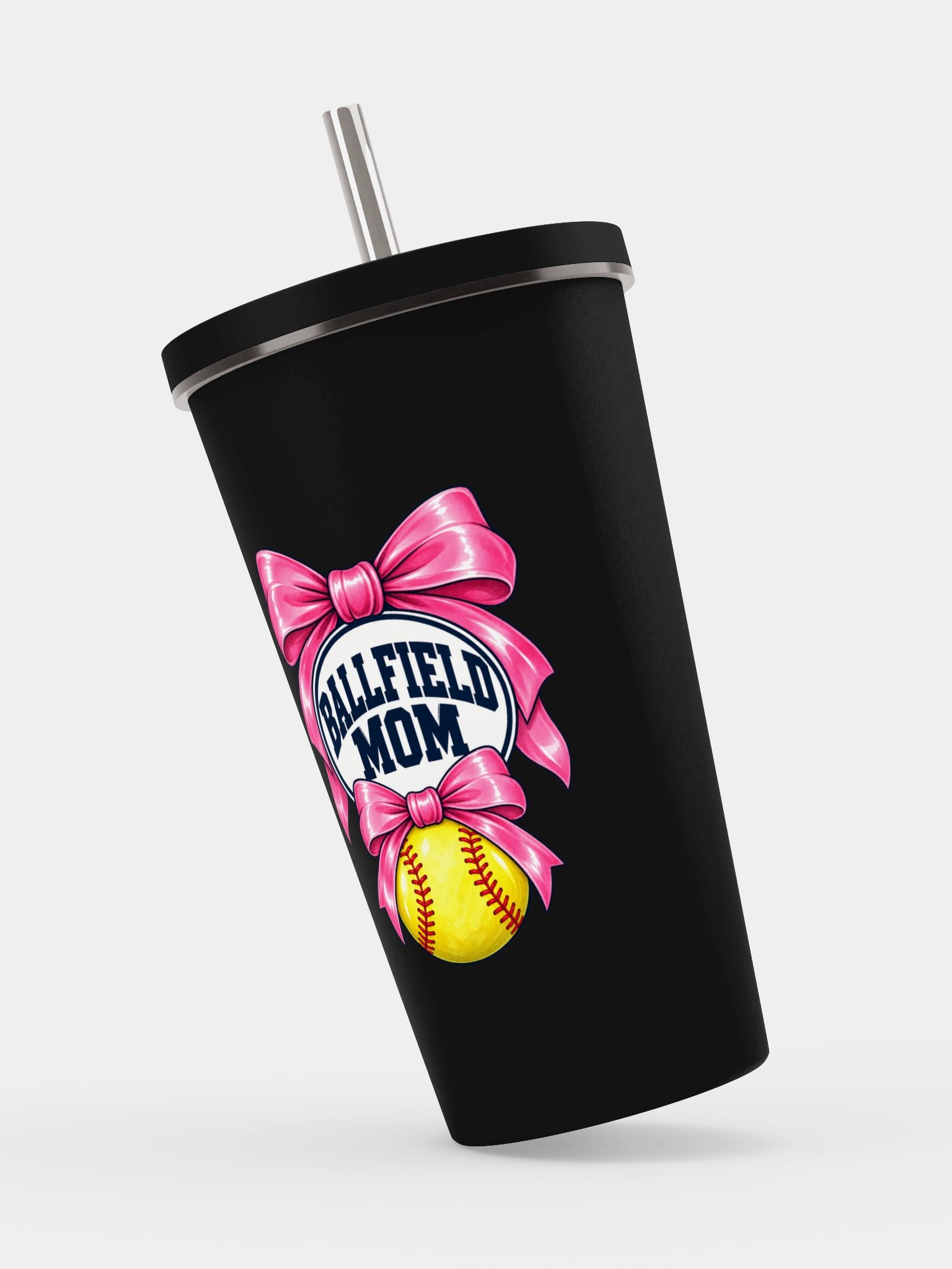 Ballfield Mom Softball Bow Tumbler | Cup with Straw product image (3)
