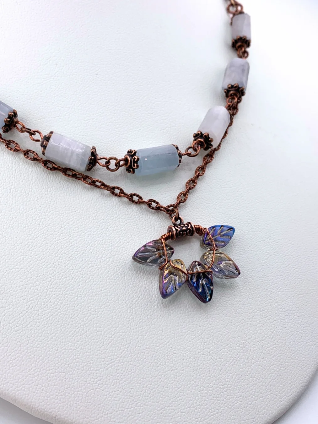 Aquamarine Copper Leaves Necklace and Earrings Set product image (4)