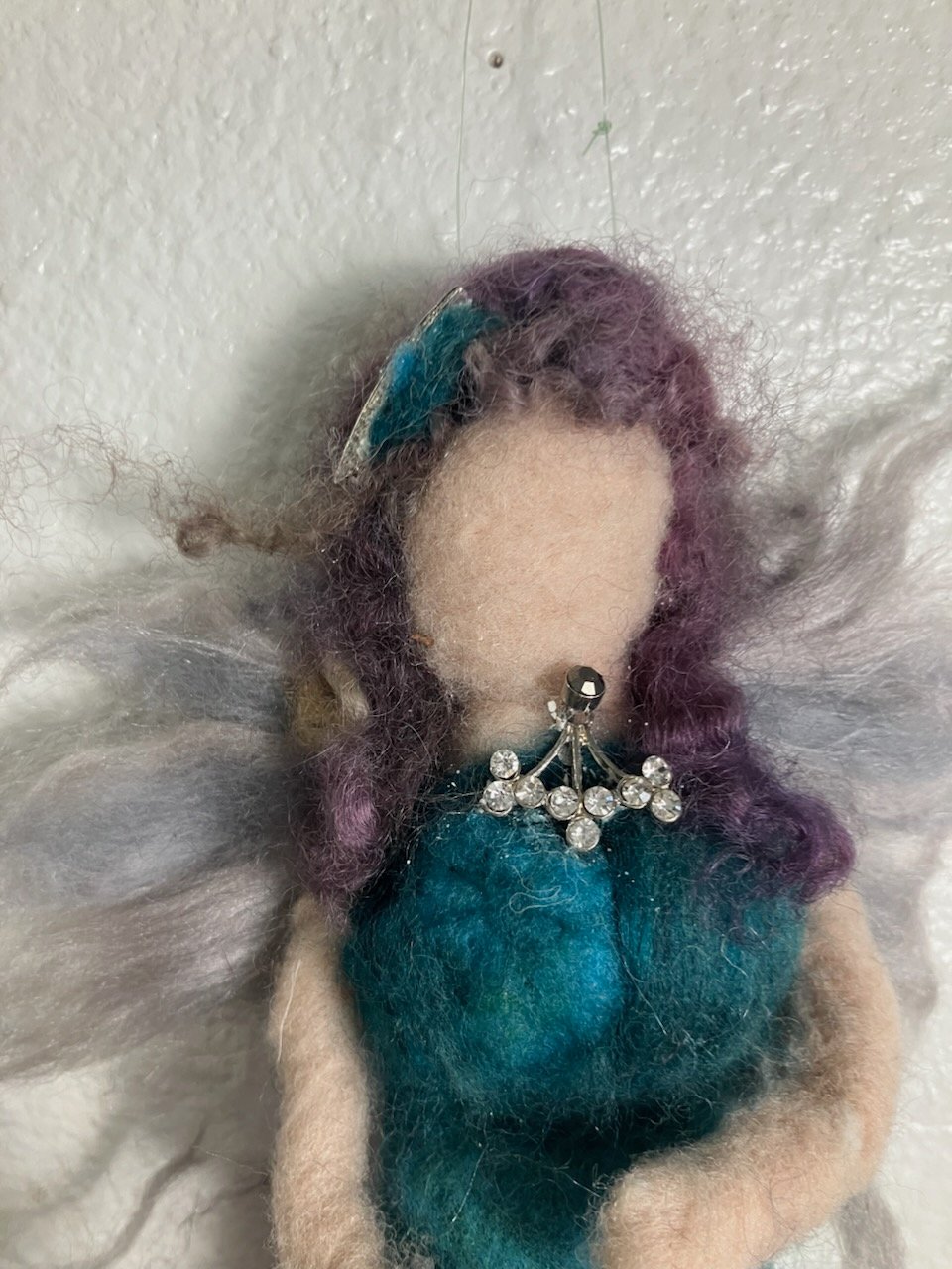 Floating "Serene Waters" Needle Felted Fairy – Handcrafted 6” Hanging Angel Teal product image (7)