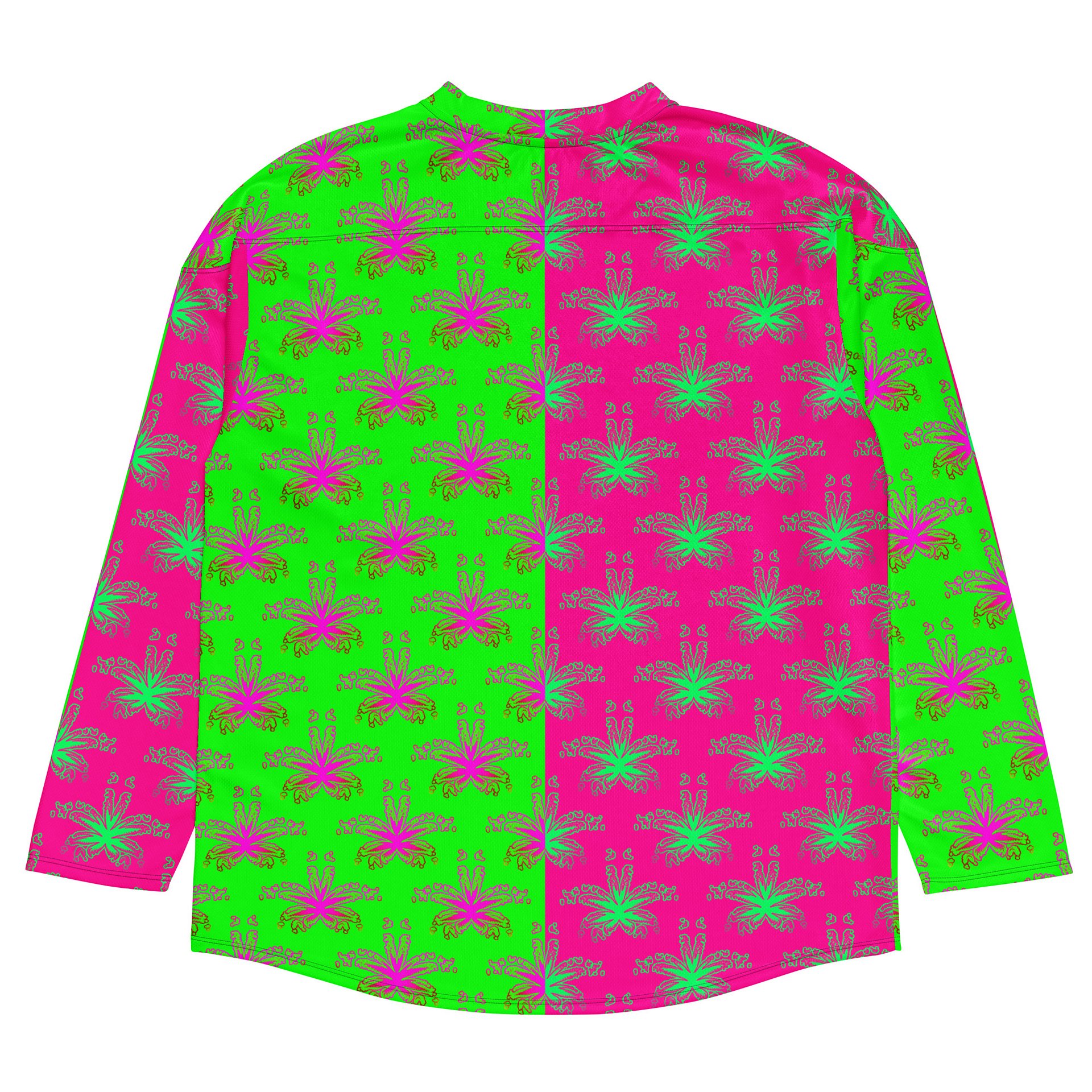 Pot Leaf Stoner Hockey Jersey, 420 Weed Rave Wear, Hot Pink Neon Green Ganja Cannabis Clothing, Pothead Party Festival Fashion product image (3)