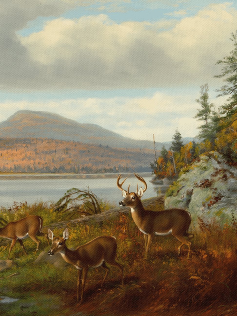 Antique Whitetail Deer in Fall Landscape Canvas Print product image (2)
