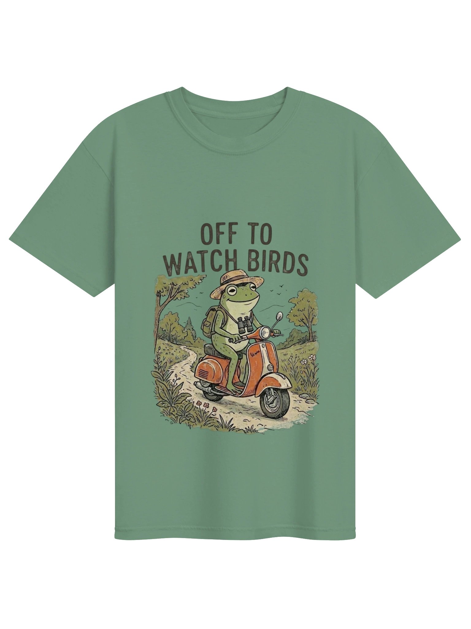 Vintage Frog Riding Scooter – Birdwatching T-Shirt product image (1)
