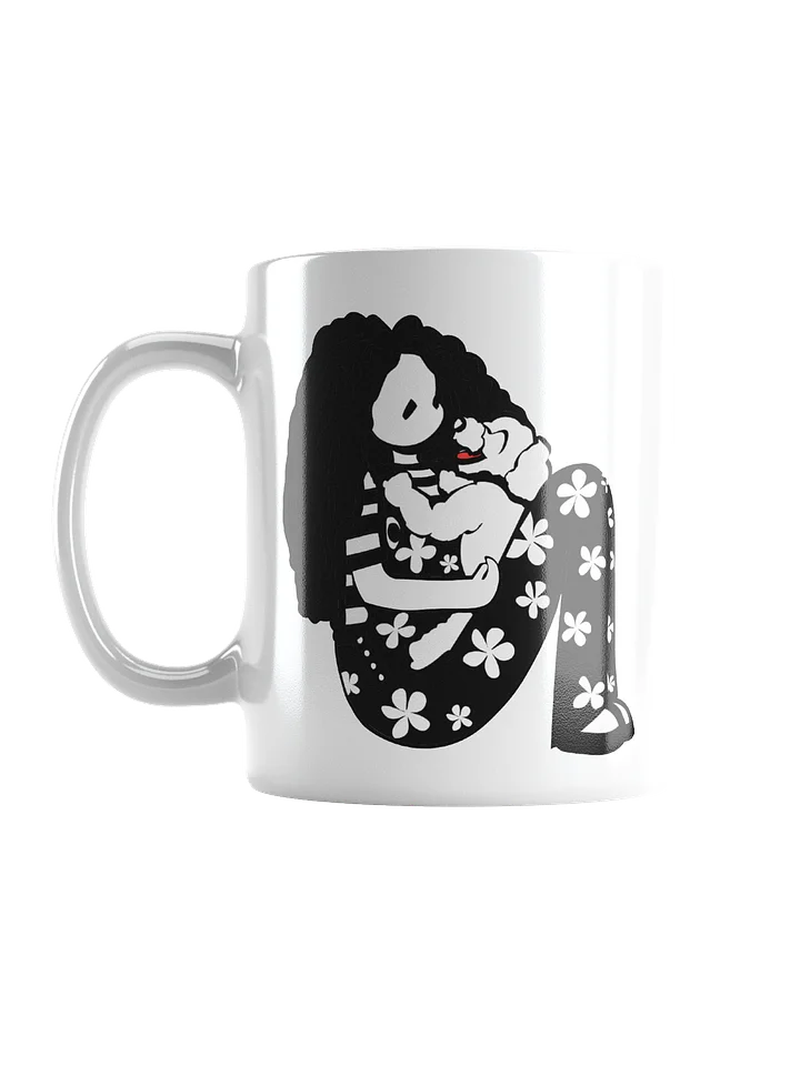 Mug: Girl with laughing dog | black and white product image (1)