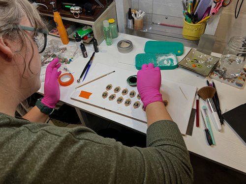 I’m thankful to have gotten some studio time this weekend. Today I’m making hundreds of books for teeny tiny bookshelf earrings.