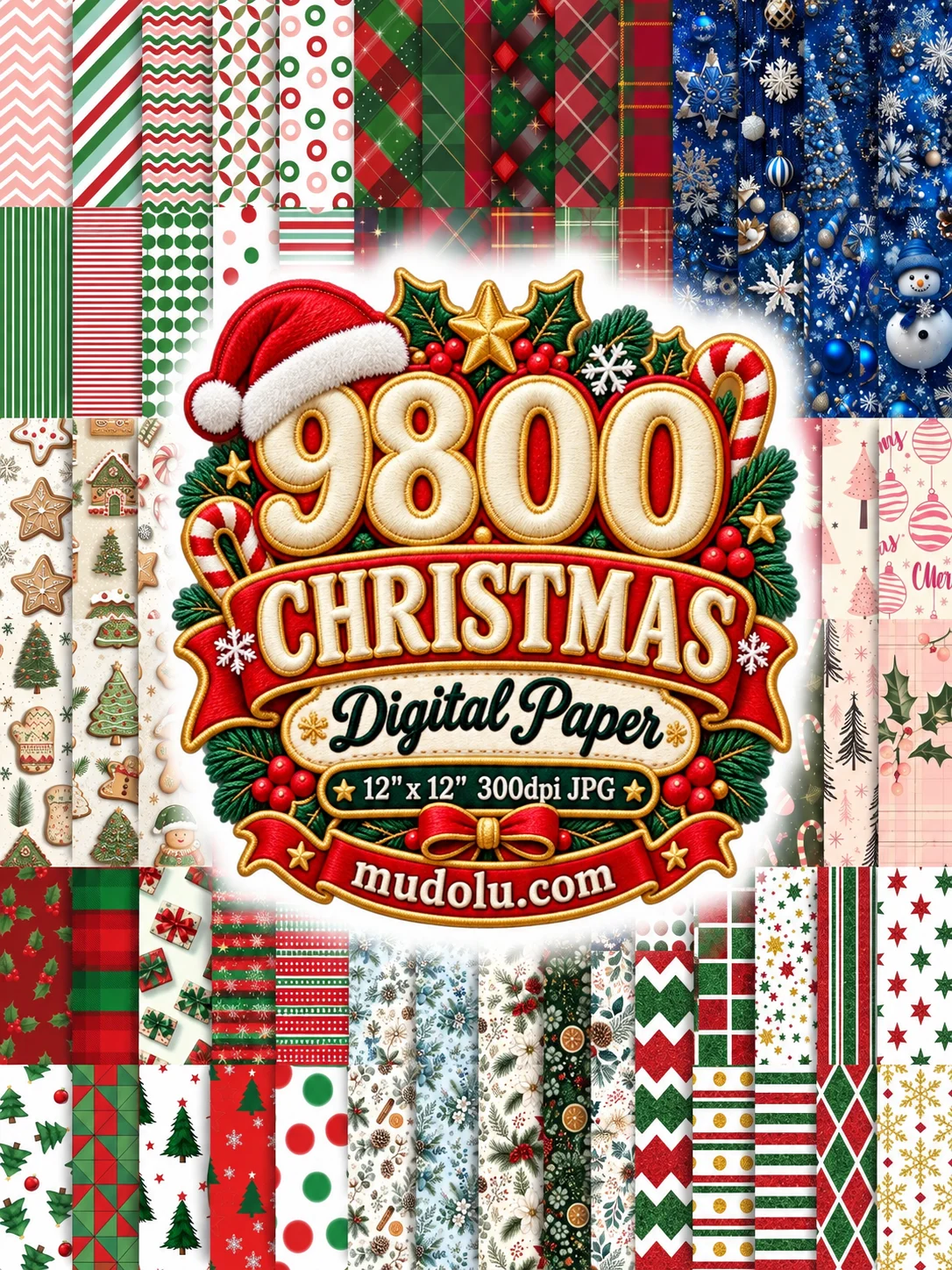 9800 Christmas Digital Papers, Christmas Mega Bundle, 12x12 JPG, Holiday Scrapbook Paper, Xmas Patterns, Printable Backgrounds product image (1)