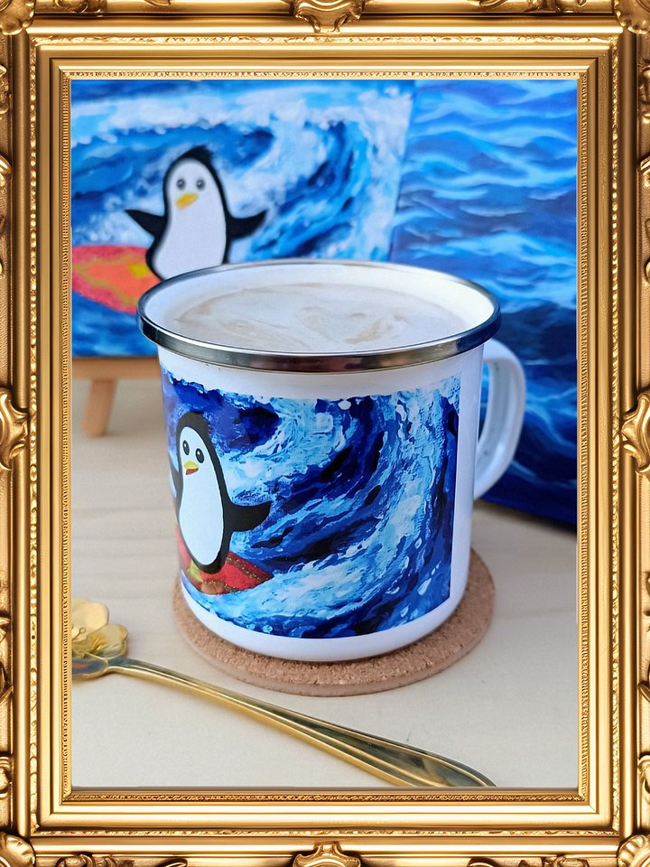 Surfing Penguin Enamel Mug product image (1)