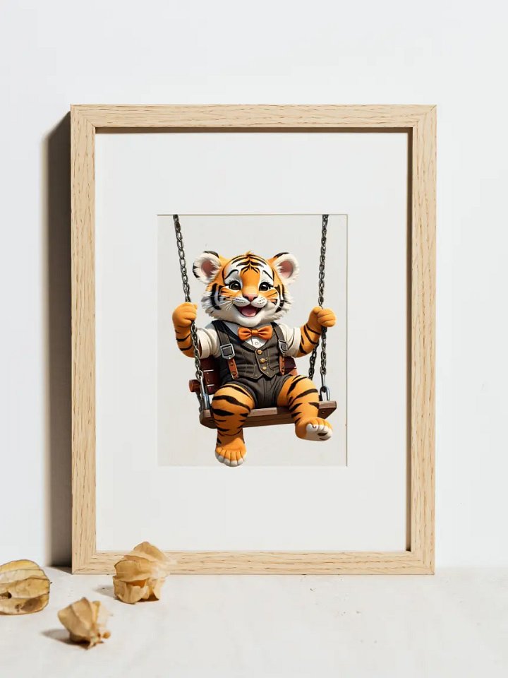 Baby Tiger Playing on a Swing Kid Nursery Print Child Wall Art product image (2)