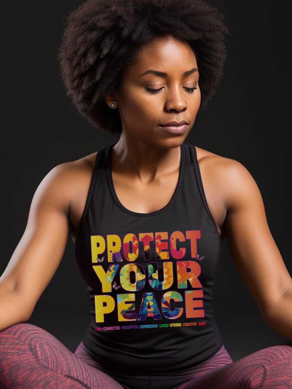 African American Woman Protect Your Peace 7 Chakra Meditation Yoga Pose Spirituality Tank Top product image (2)