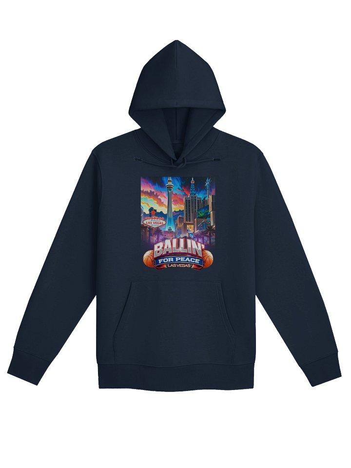 Ballin’ For Peace Las Vegas Unisex Hoodie – Bold Vegas Skyline & Palm Tree Basketball Streetwear Design product image (4)