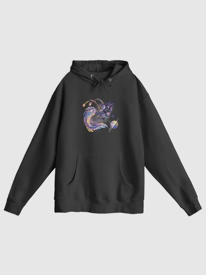 Neon Rabbit Mermaid Reaching for a Planet Hoodie – Fantasy Illustration Hooded Sweatshirt product image (1)