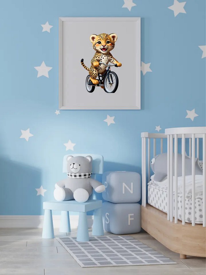 Baby Leopard Riding a Bike Kid Nursery Print Child Wall Art product image (2)