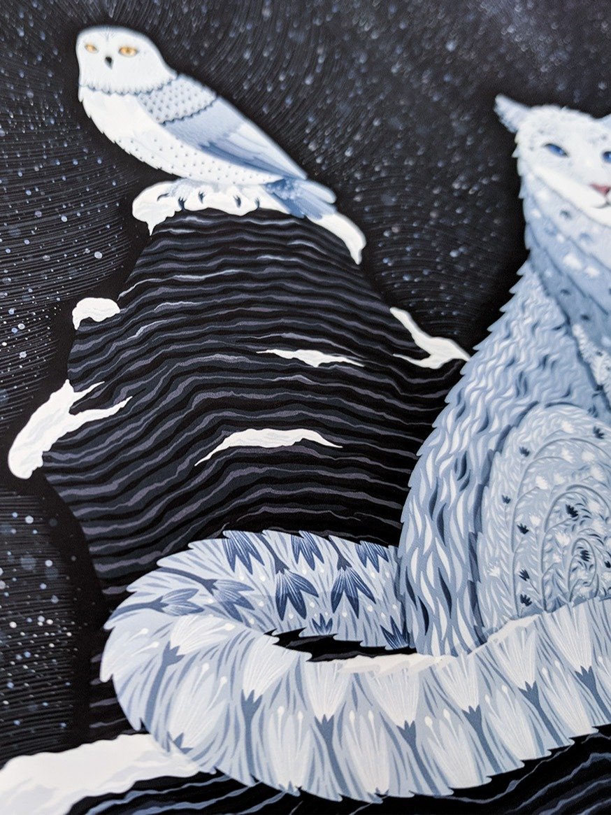 Snow Leopard and Snowy Owl Art Print product image (4)