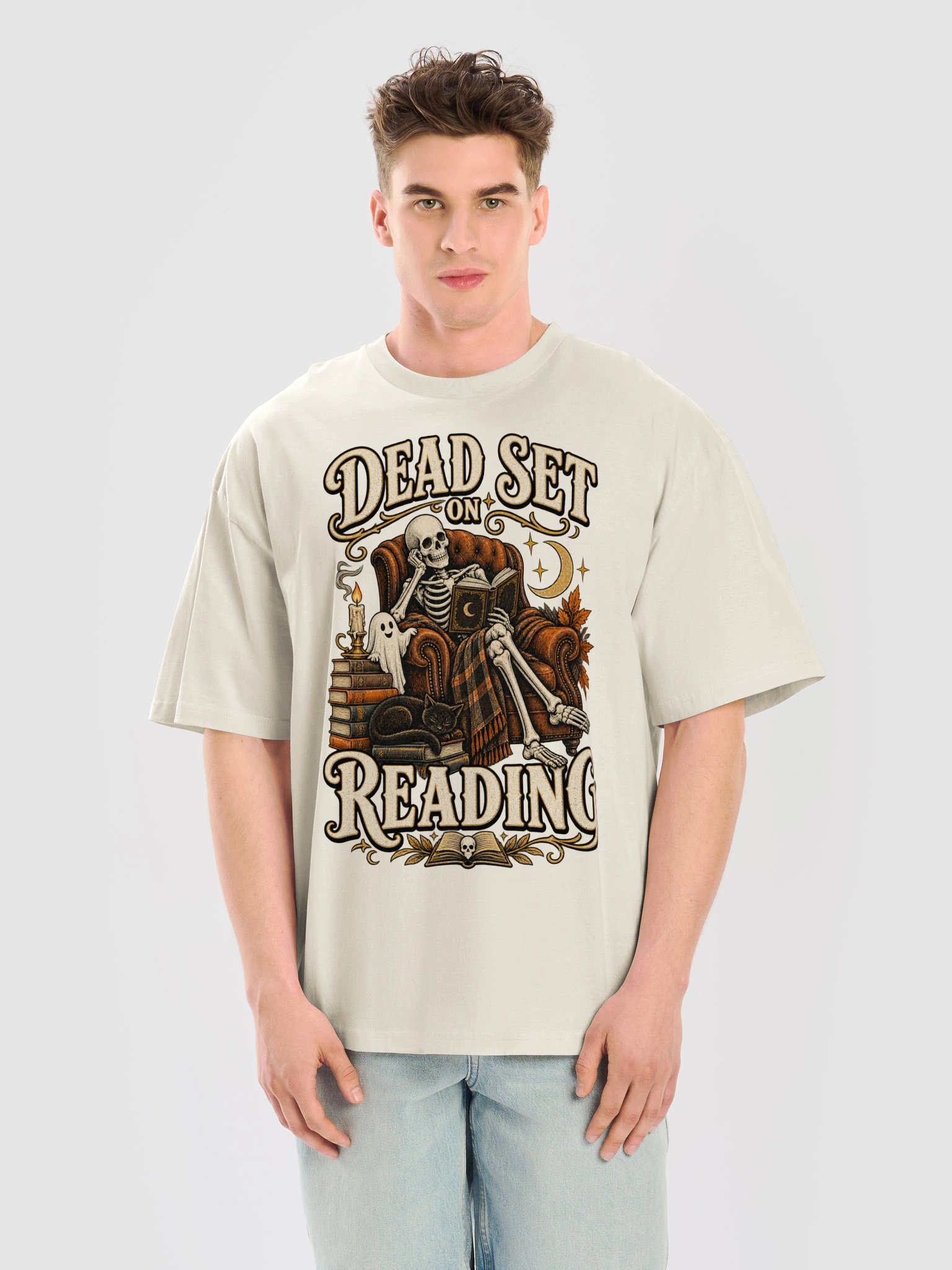 Dead Set on Reading Shirt | Skeleton Book Lover Tee | Spooky Reader Graphic T-Shirt product image (10)