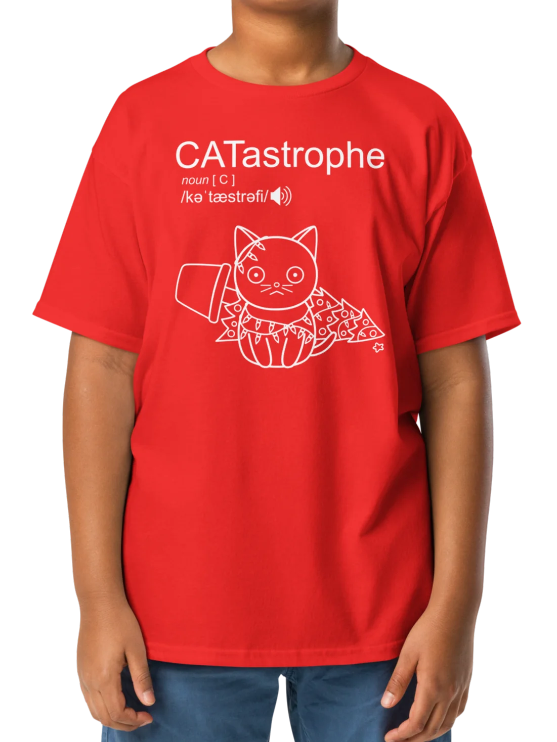 CATastrophe (Cat with Christmas Tree) - Unisex Youth T-shirt product image (1)
