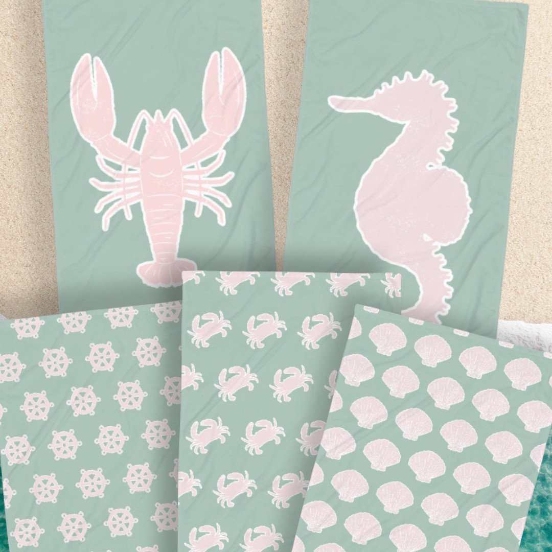 GREEN PINK SEASHELL TOWEL - Grün und Rosa Handtuch mit Muscheln product image (2)