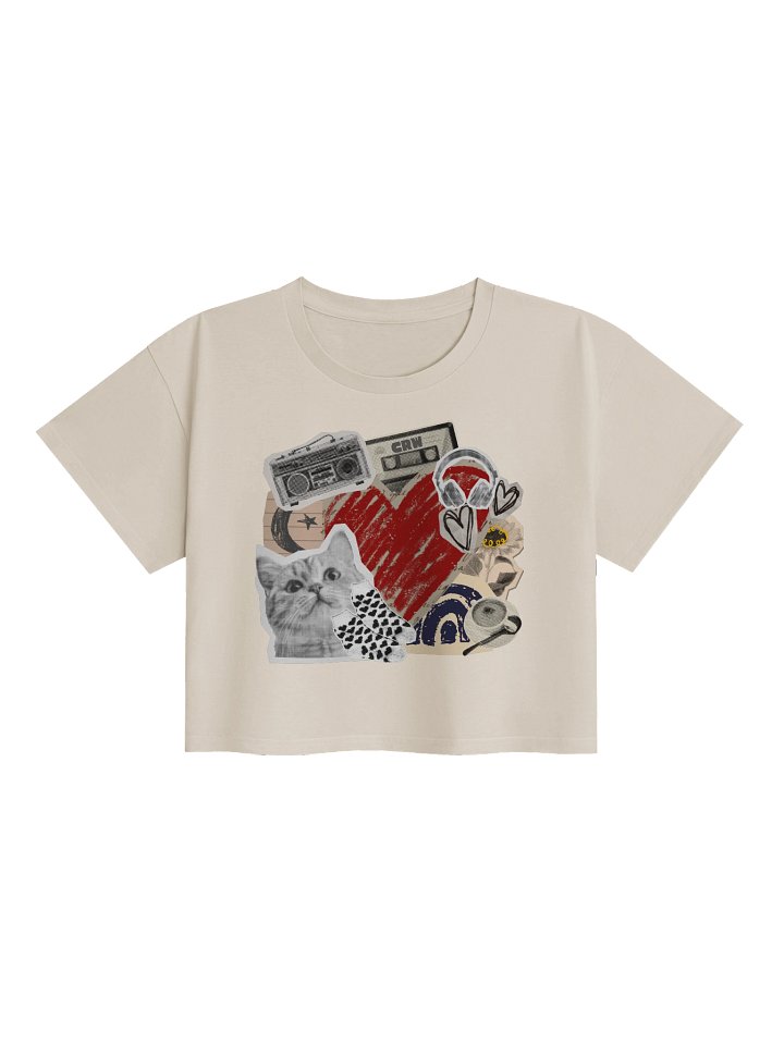 Favorite Things Nostalgic Collage Crop Top T Shirt with Cat product image (19)