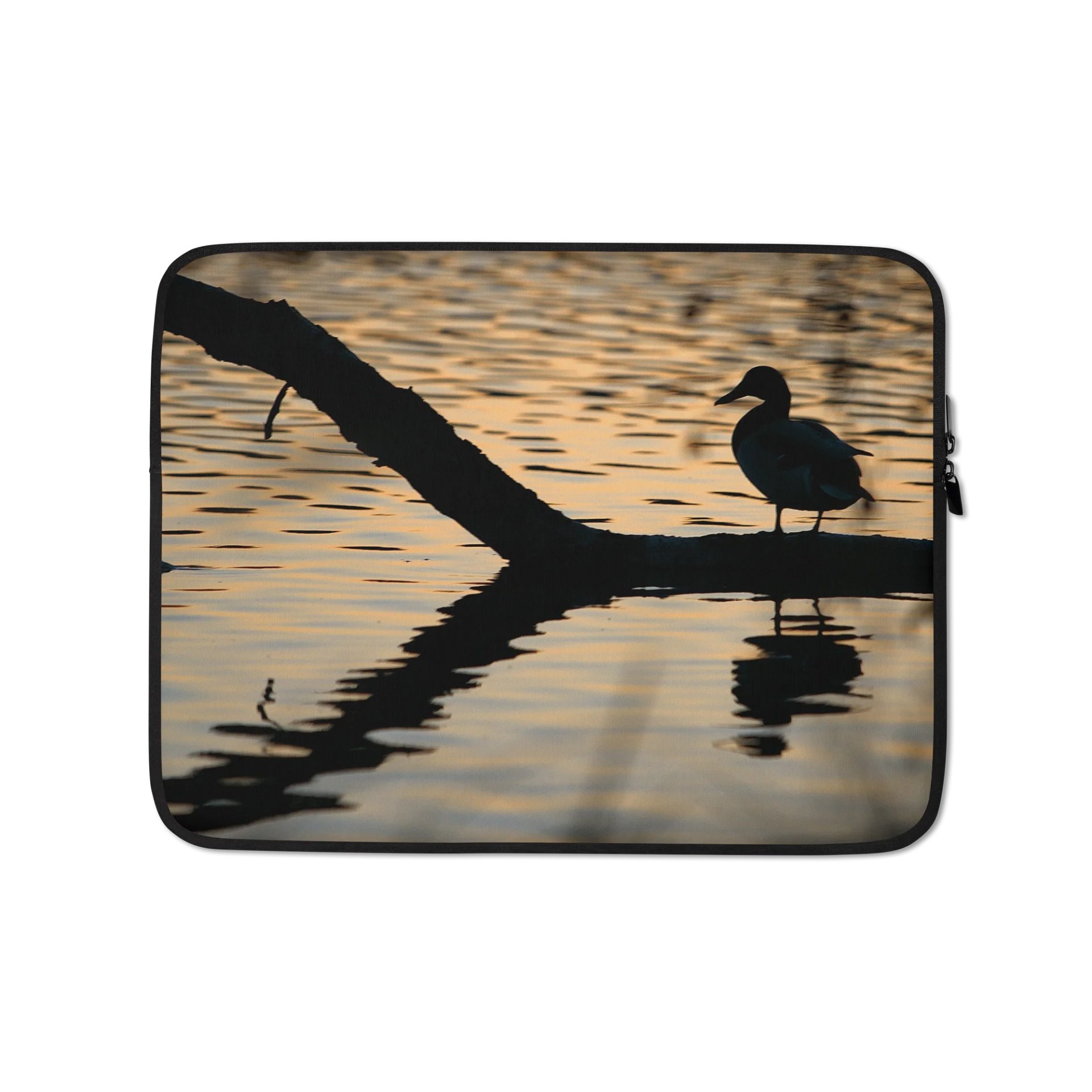 Laptop sleeve - Silhouette of a duck on a branch in the water product image (1)