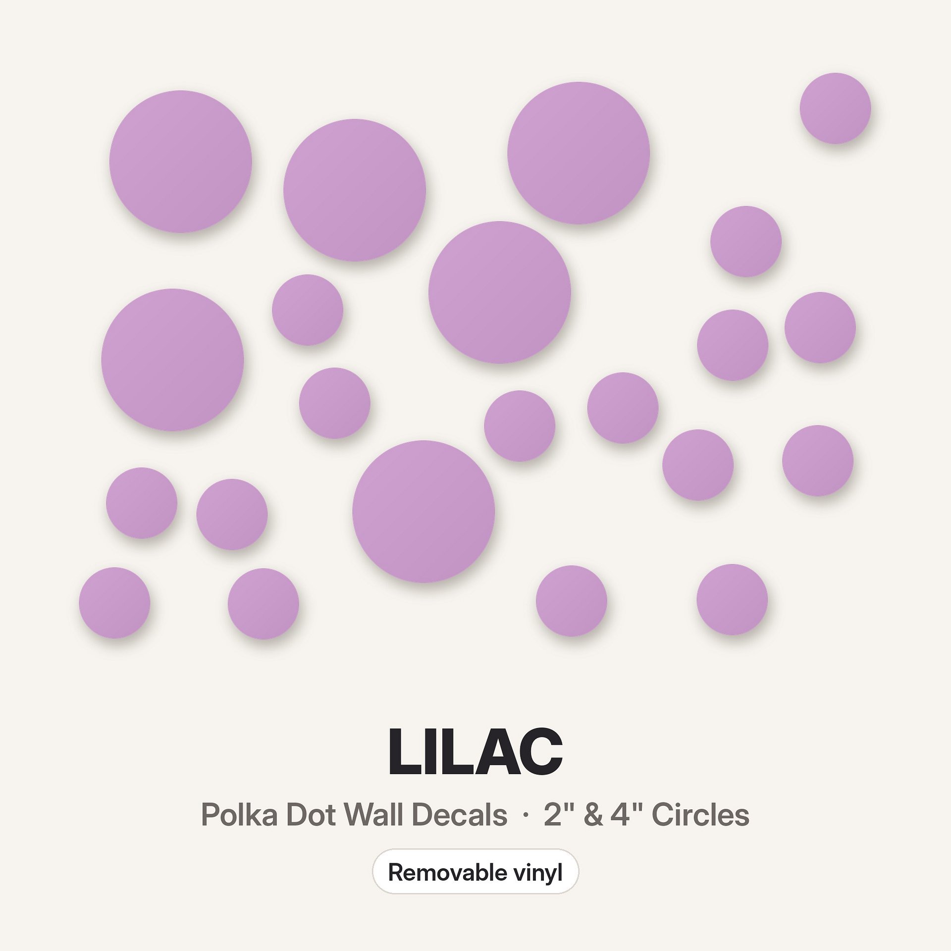 Lilac Polka Dot Wall Decals, 2" and 4" Vinyl Circle Stickers, Removable Dot Decals for Nursery, Kids Room, Playroom product image (3)