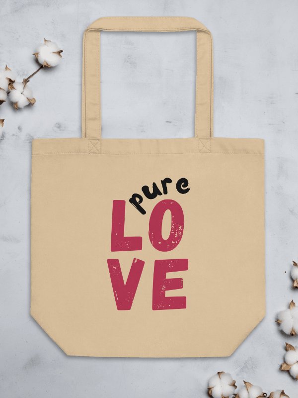 Pure LOVE dual Color Black-Magenta on organic natural Tote Bag product image (5)