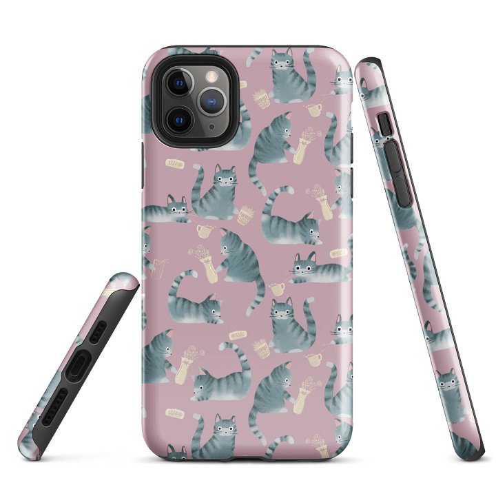 Bad Grey Tabby Cats Knocking Stuff Over Patterned iPhone Case, Pink product image (5)