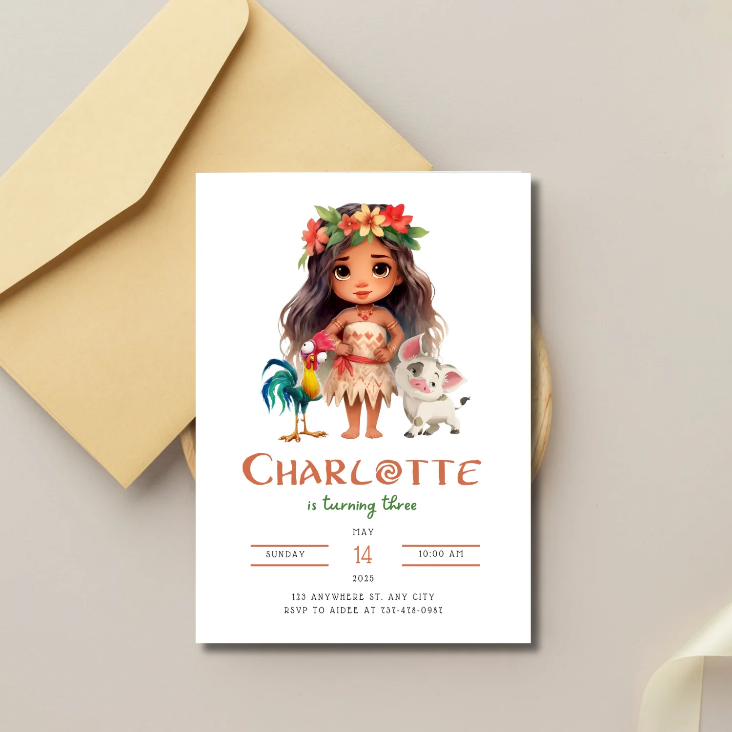 Moana Themed Birthday Invitation Template – Canva Editable Tropical Party Invite product image (3)