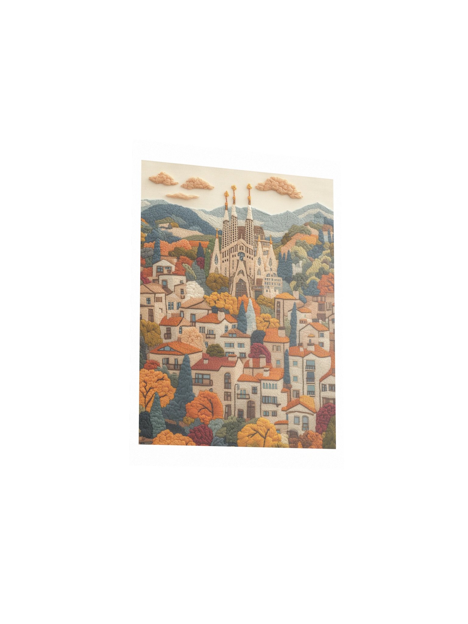 Barcelona in Stitches | Embroidery-Style Wall Art — Unframed Print product image (3)