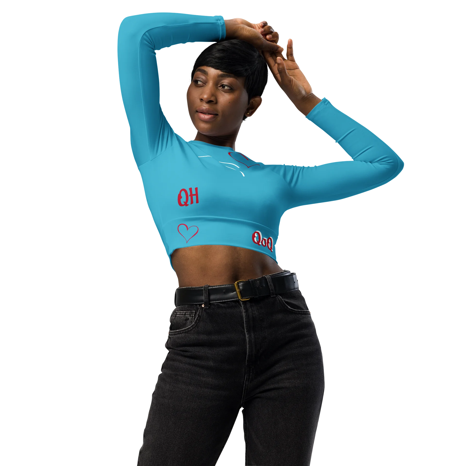 "Qu@lity He@rts" Long Sleeve Crop Top (Tiffany Blue) product image (3)