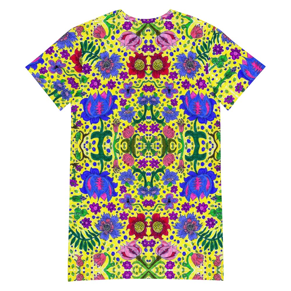 Abstract Vibrant Flower Garden Ladies T Shirt Dress product image (6)