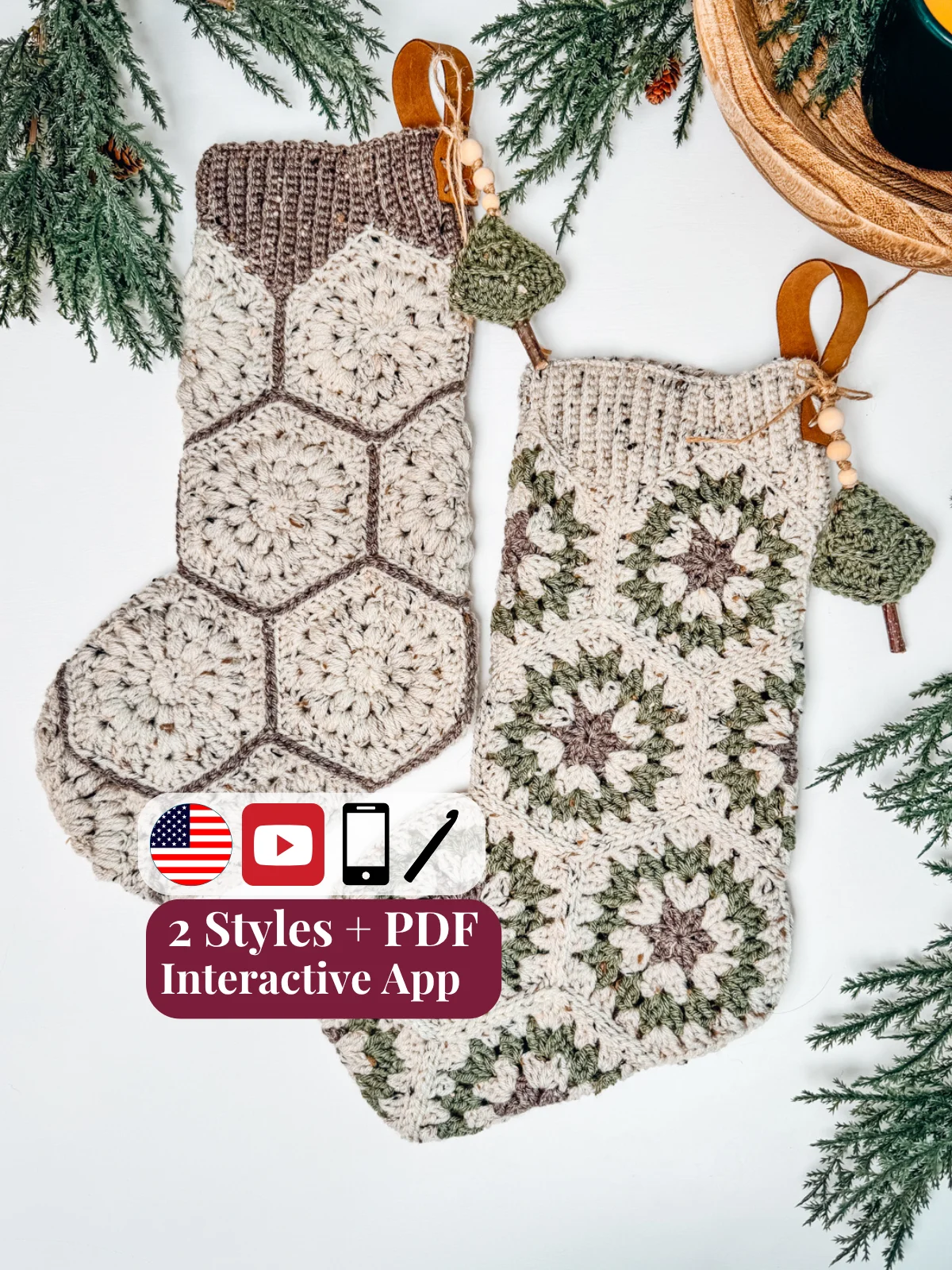 Hexagon Granny Stocking Pattern Tutorial With Unique Ribbed Cuff product image (1)