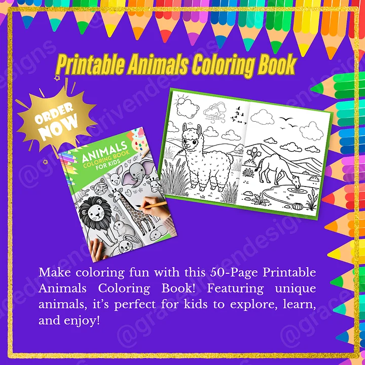 Animals Coloring Book | 50 Printable Pages | Instant Digital Download + Freebies product image (2)