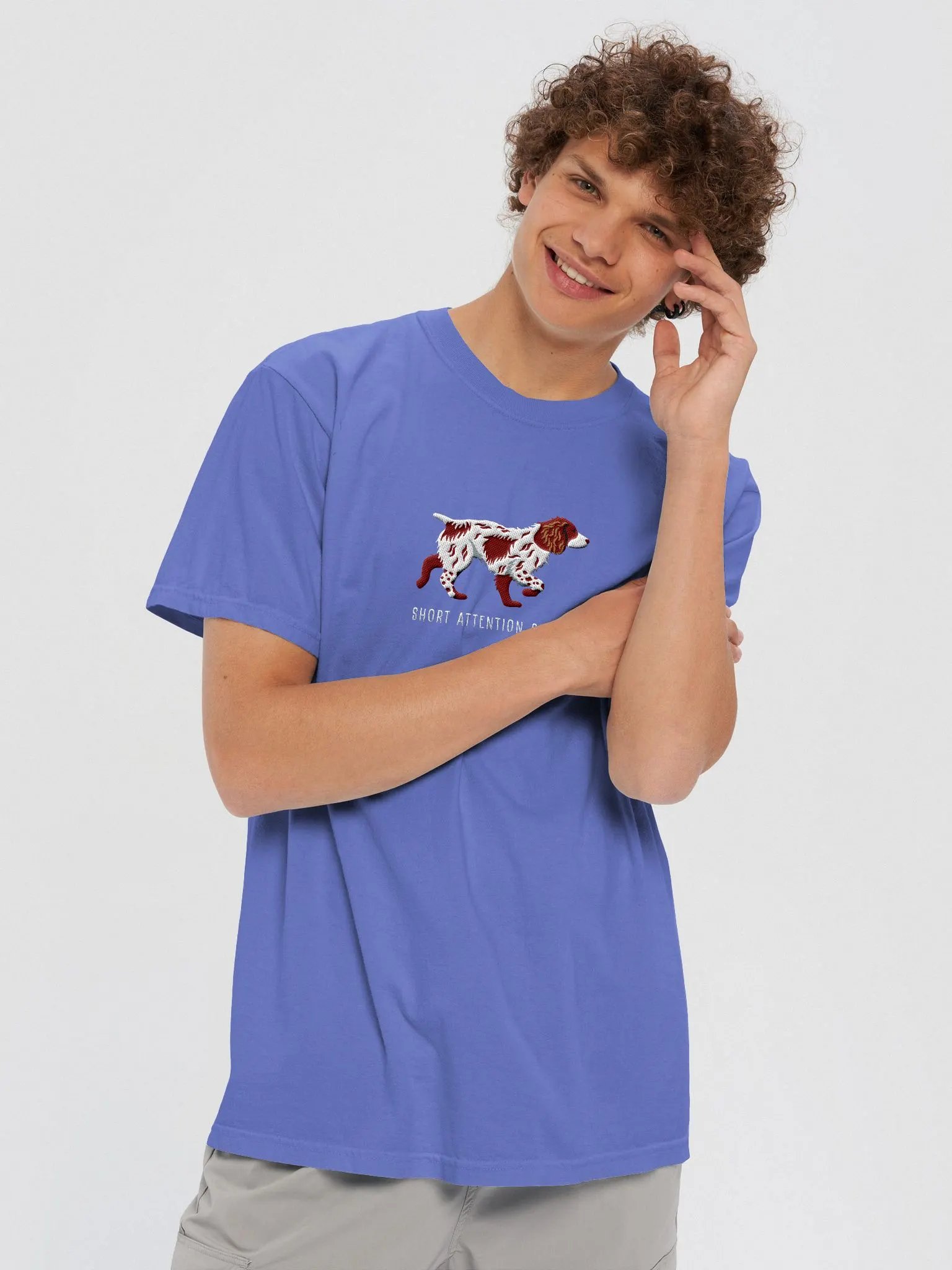 Short Attention Spaniel T-Shirt(Embroidered) of a Working Cocker Spaniel(Liver & White) product image (8)