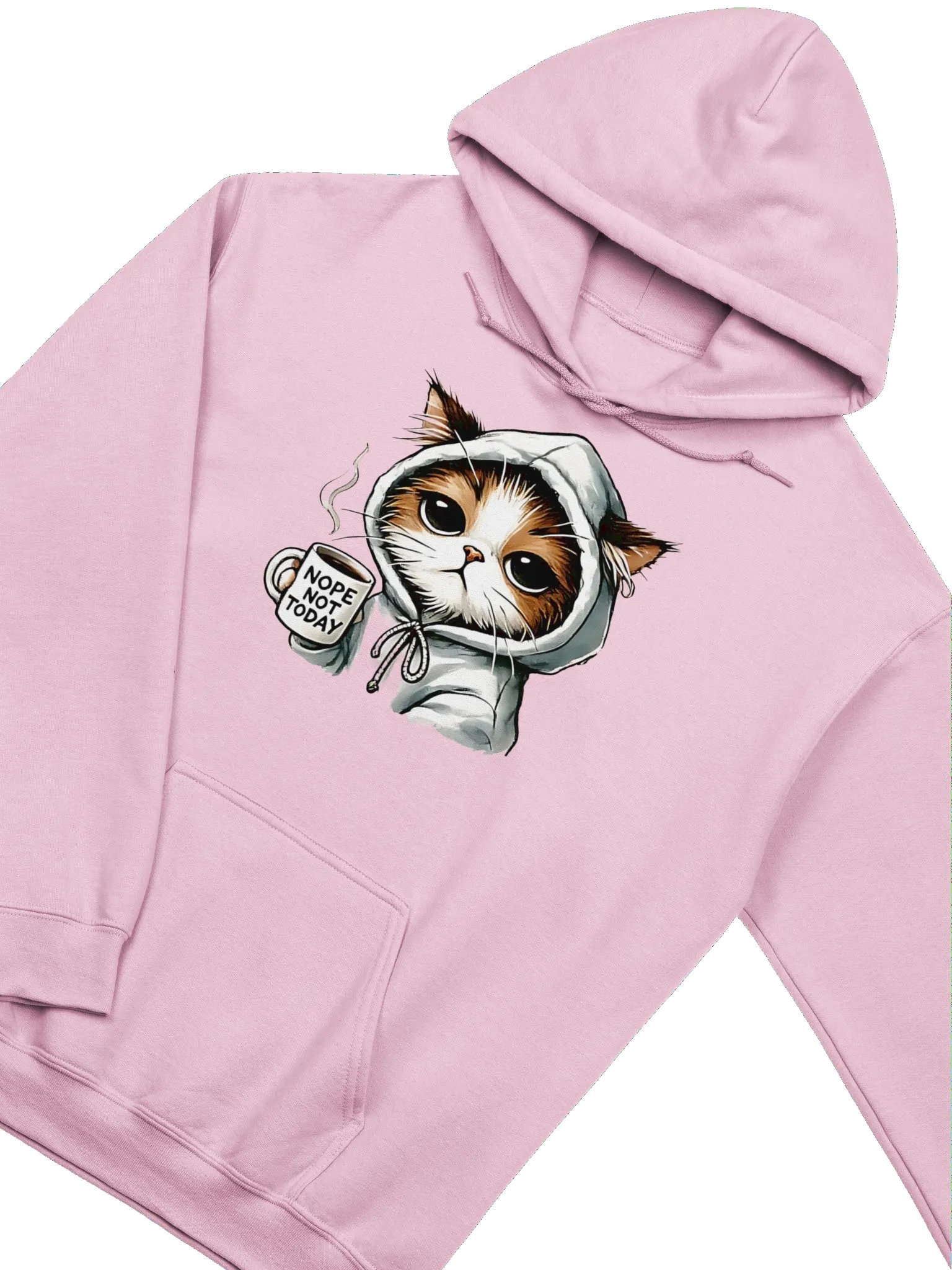 Funny Cat Hoodie – “Nope, Not Today” Cat with Coffee | All Sizes in Black & Light Pink product image (6)