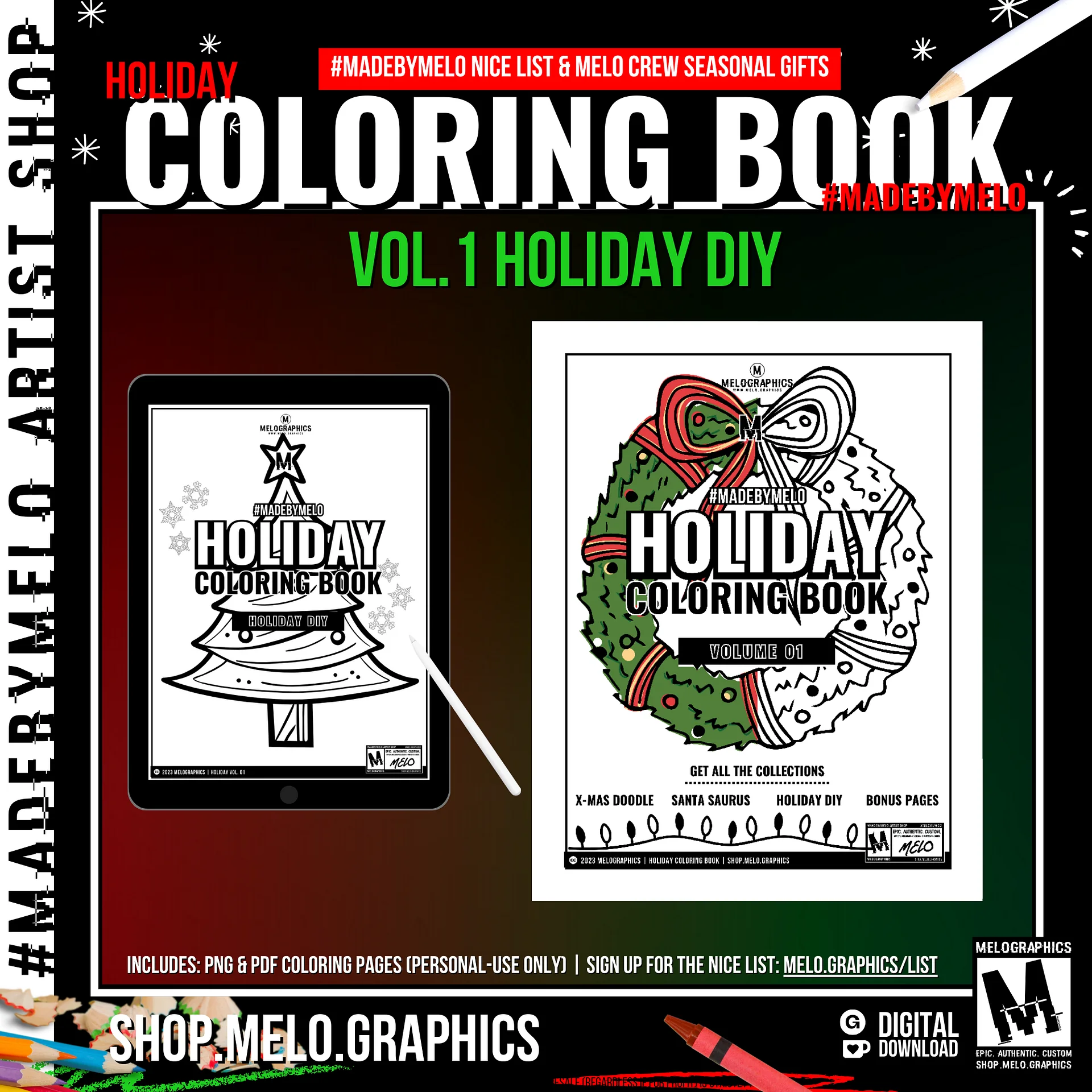 🖍️ Holiday Coloring Book Vol 1: DIY Holiday - Printable PDF | #MadeByMELO product image (1)