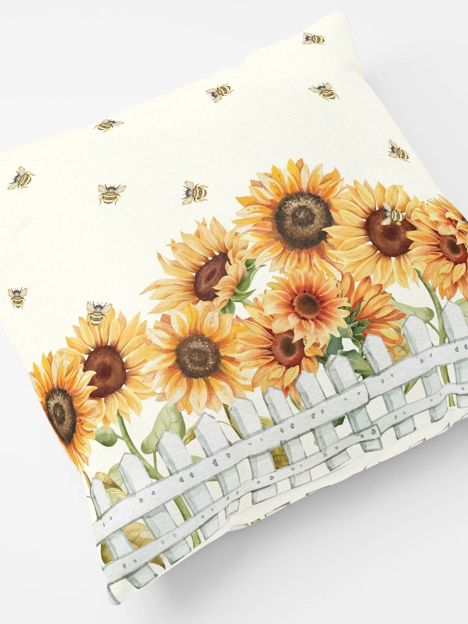 COTTAGE SUMMER SUNFLOWER BEE FENCE - Basic Pillow product image (5)