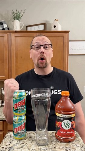 Chugging V8 Spicy Chipotle & Baja Blast! #kenchugs #mountaindew #fyp