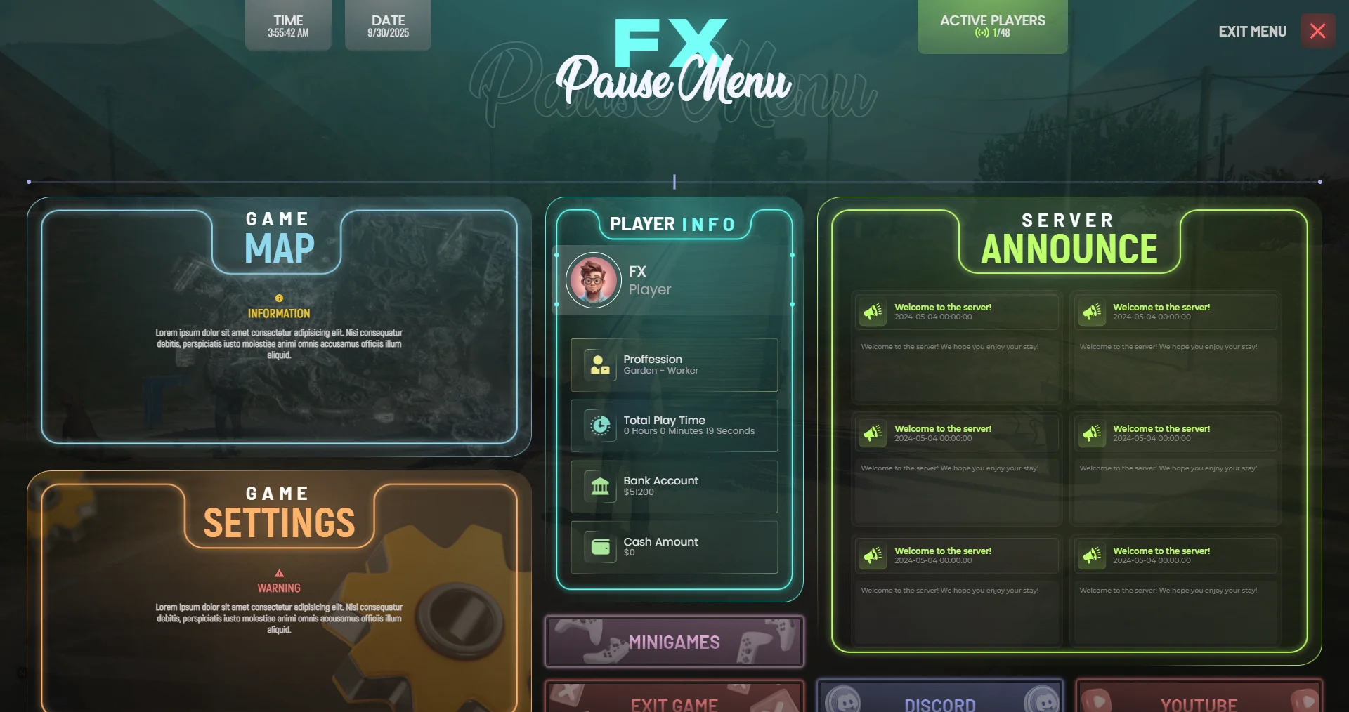 FREE FIVEM PAUSE MENU V2 [ QB / ESX ] product image (1)