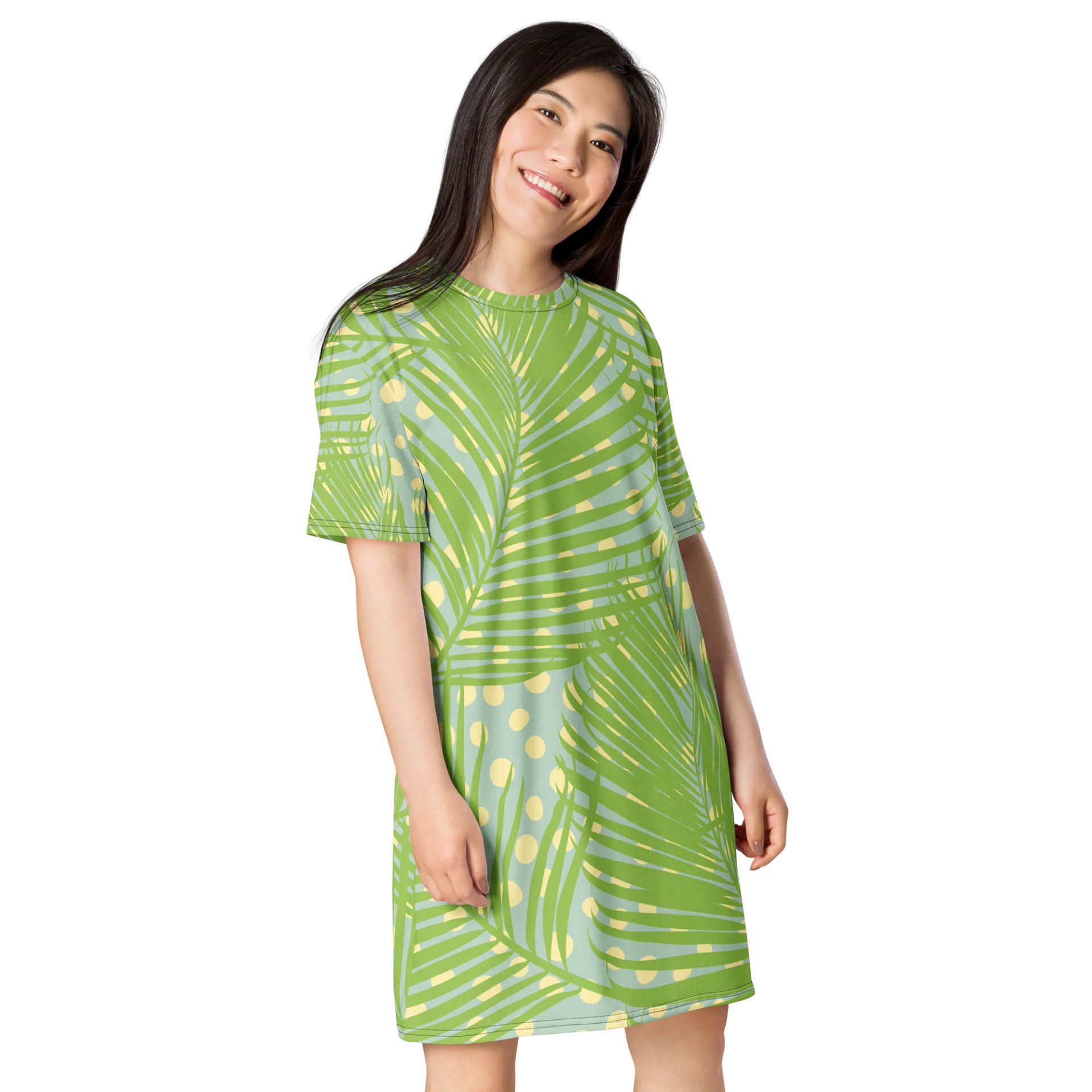 Oversized Lime Green Tropical Print T-Shirt Dress product image (4)