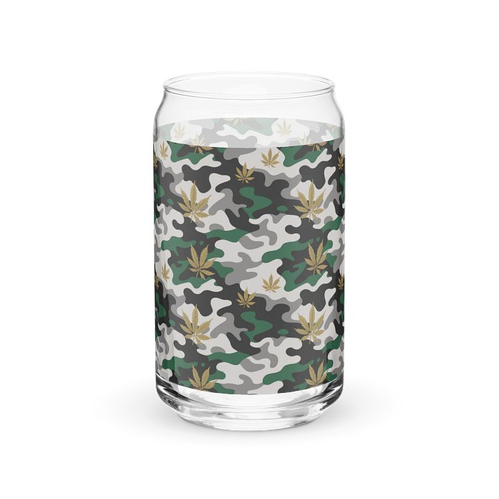 Cannabis Golden Leaf Camouflage Design | Can-Shaped 16oz Glass product image (1)