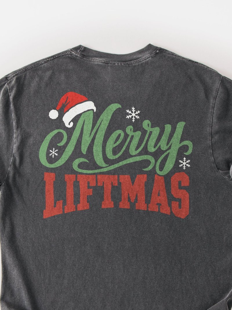 Merry Liftmas Santa Hat Christmas Oversized Gym Tee | Pump Cover product image (2)