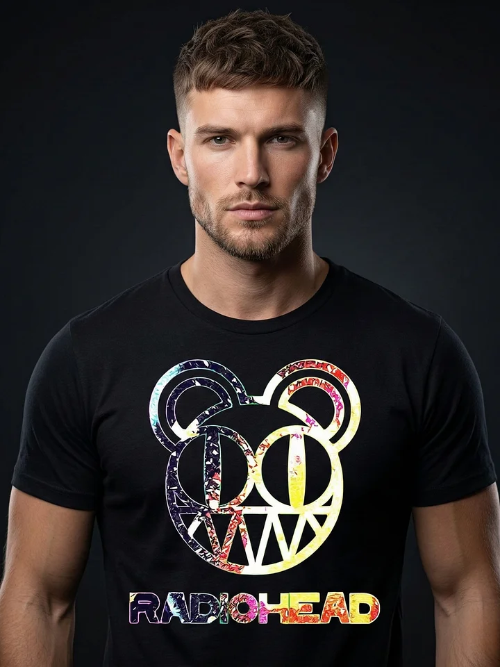 Radiohead Bear Logo T-Shirt | Modified Bear Neon Rainbow Graphic Tee | Kid A Alternative Rock Collector Band Shirt product image (1)
