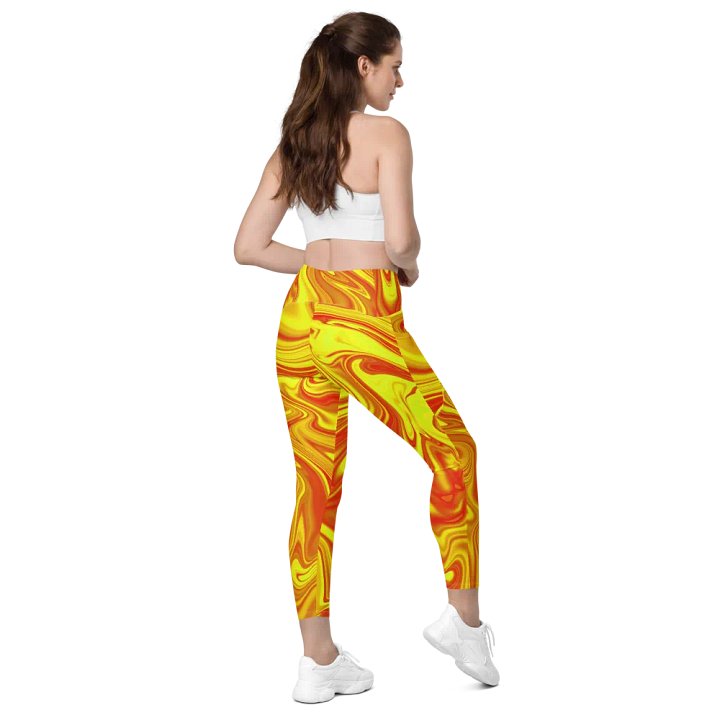 Leggings with Pockets - Yellow and Red Digital Fluid Art product image (2)
