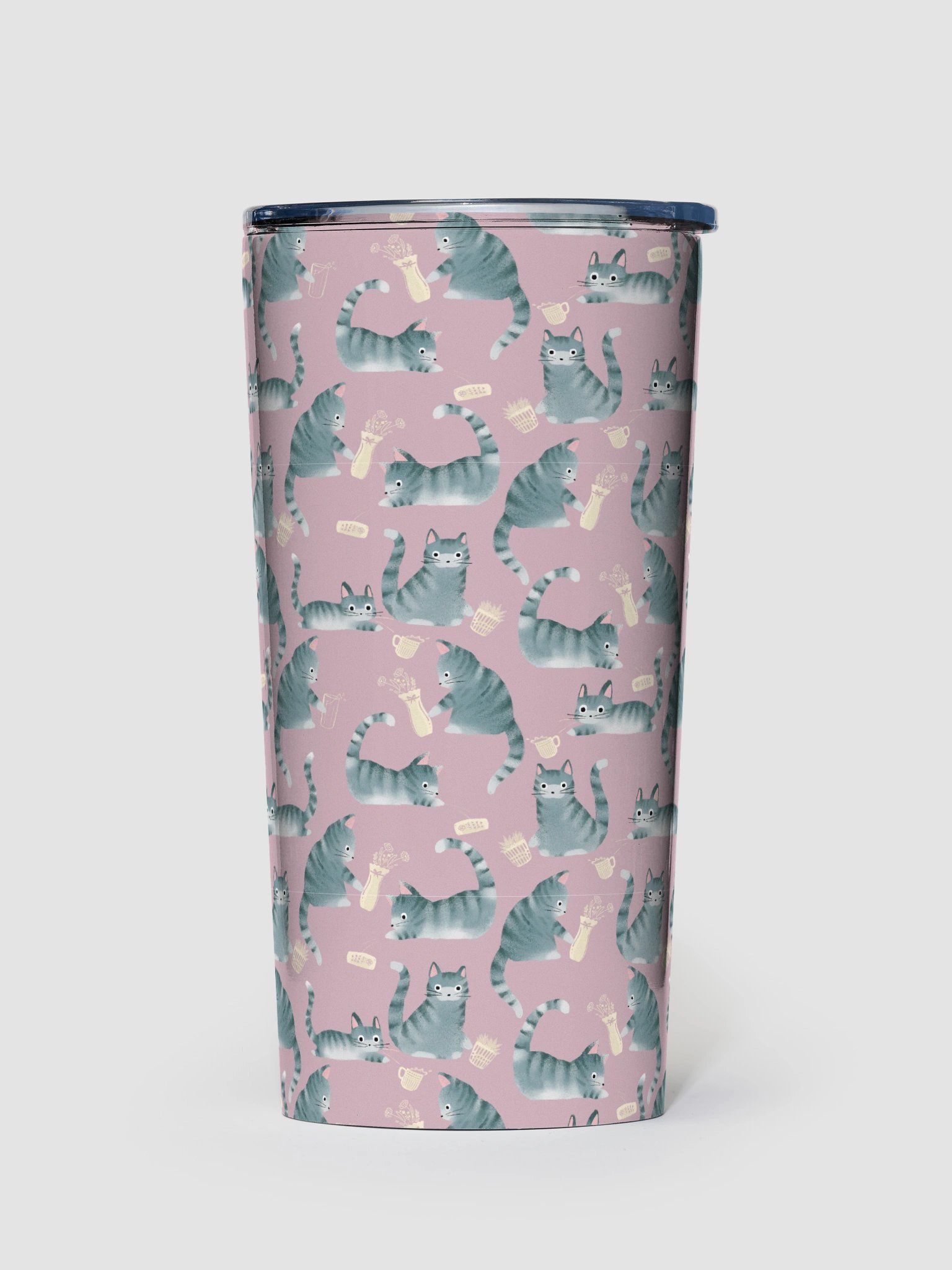 Bad Grey Tabby Cats Knocking Stuff Over Tumbler, Pink product image (1)