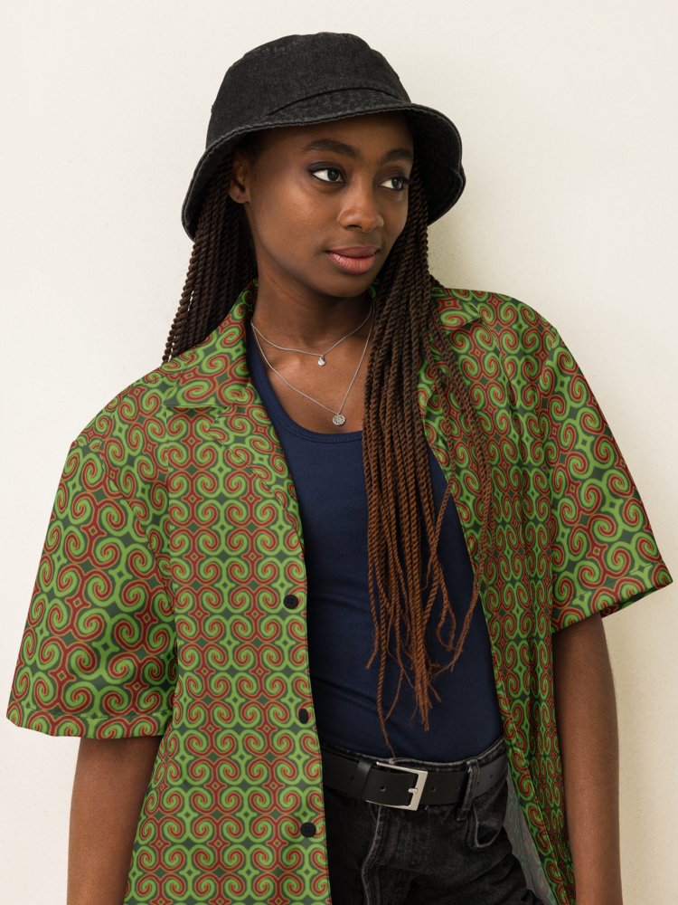 Red & Green Christmas Swirl Oversized Button-Down Shirt product image (8)