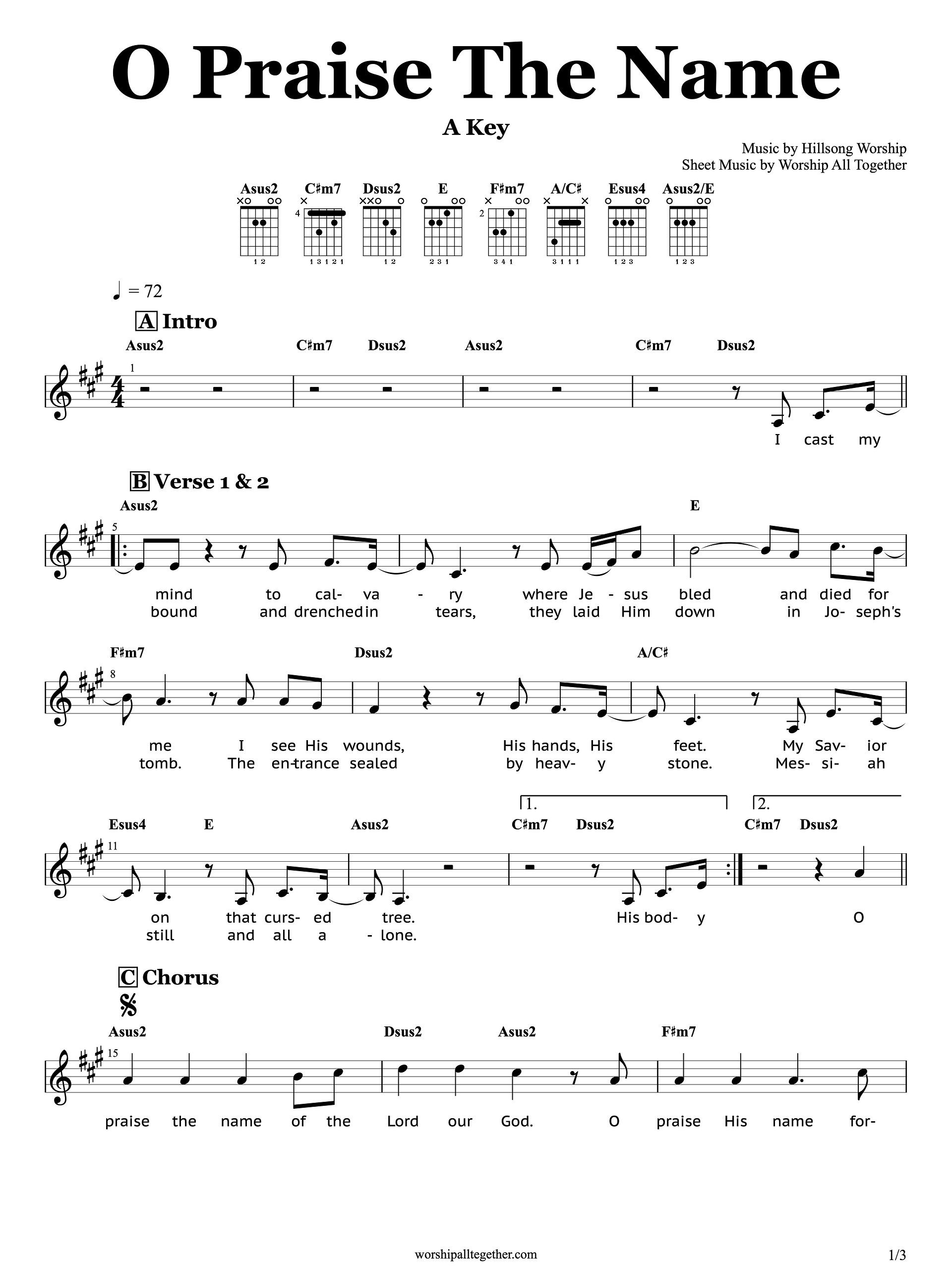 O Praise The Name (A Key) - Hillsong Worship | Sheet Music, Chord, Lyrics product image (1)