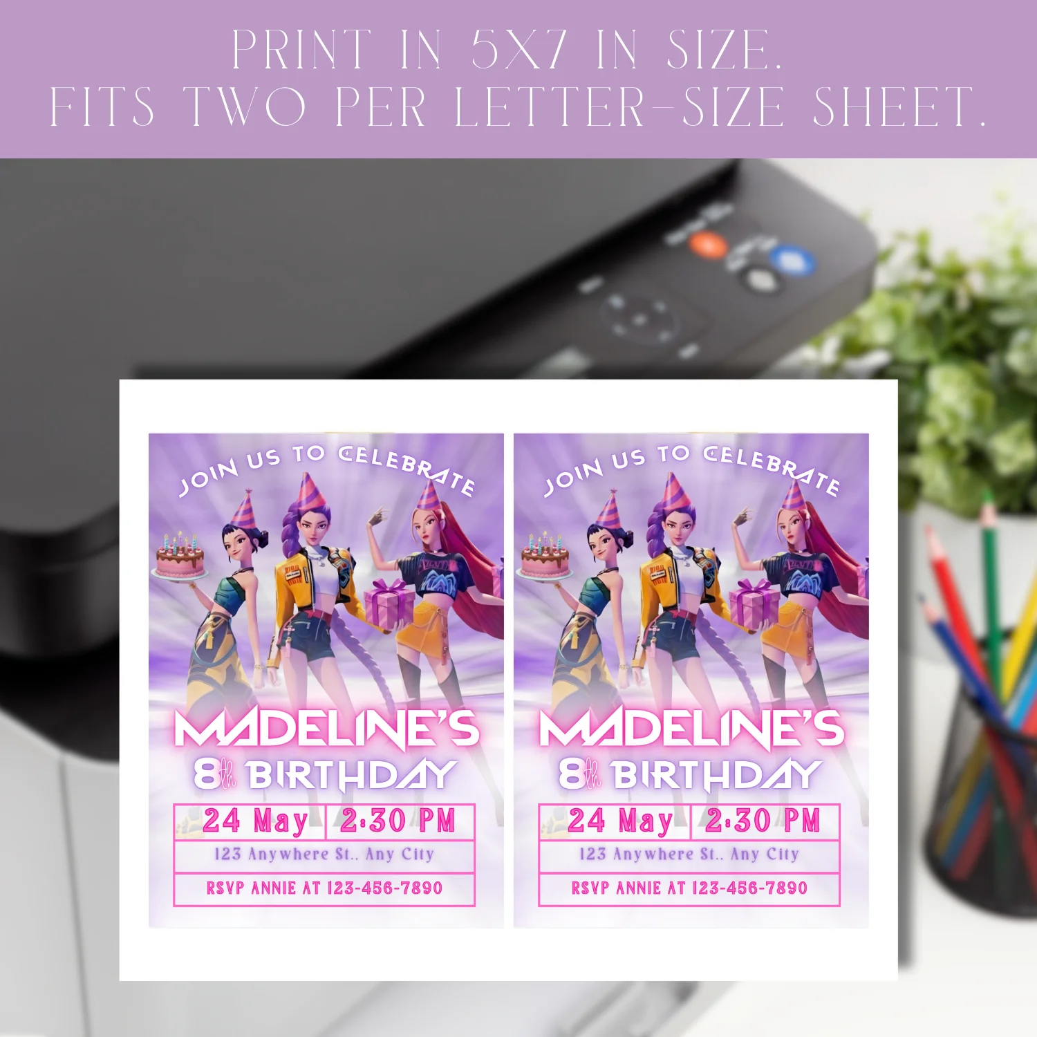 K-Pop Demon Hunters Birthday Invitation | Girl Birthday Party Invite | Editable Canva Template | K-Pop Party Theme | Digital Download product image (6)