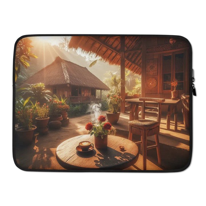 Tropical Serenity Laptop Sleeve | AI Design comfortable hanging out drinking coffee product image (2)