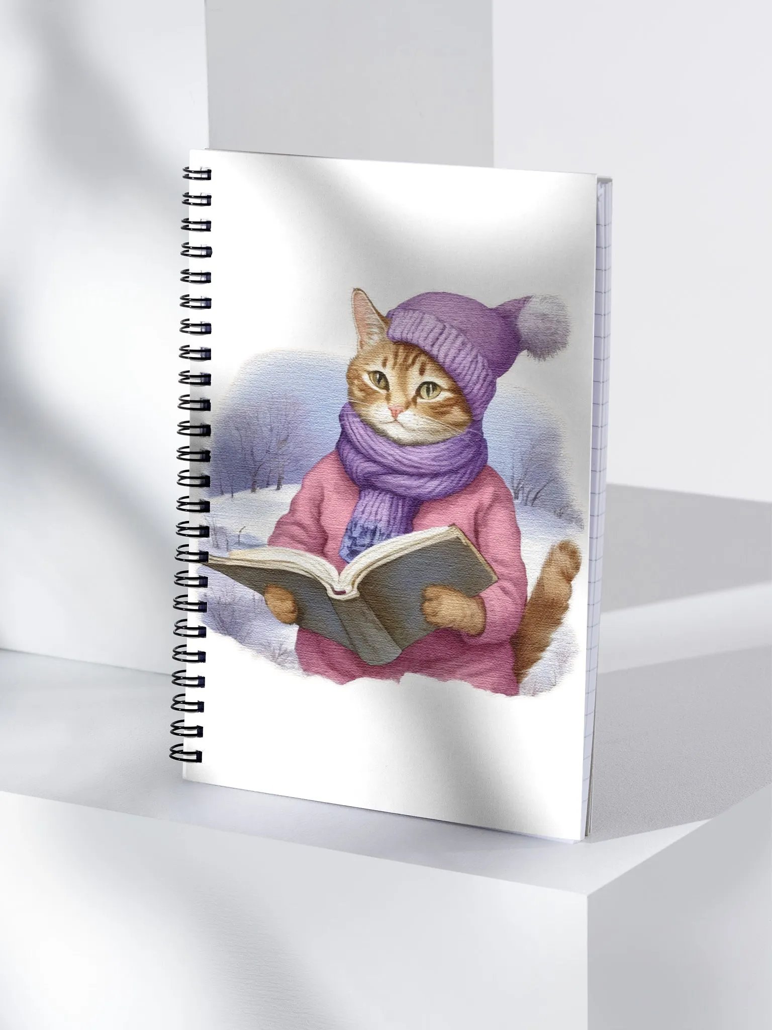 Adorable Cute Cat Read A Book wearing a purple hat and scarf product image (4)