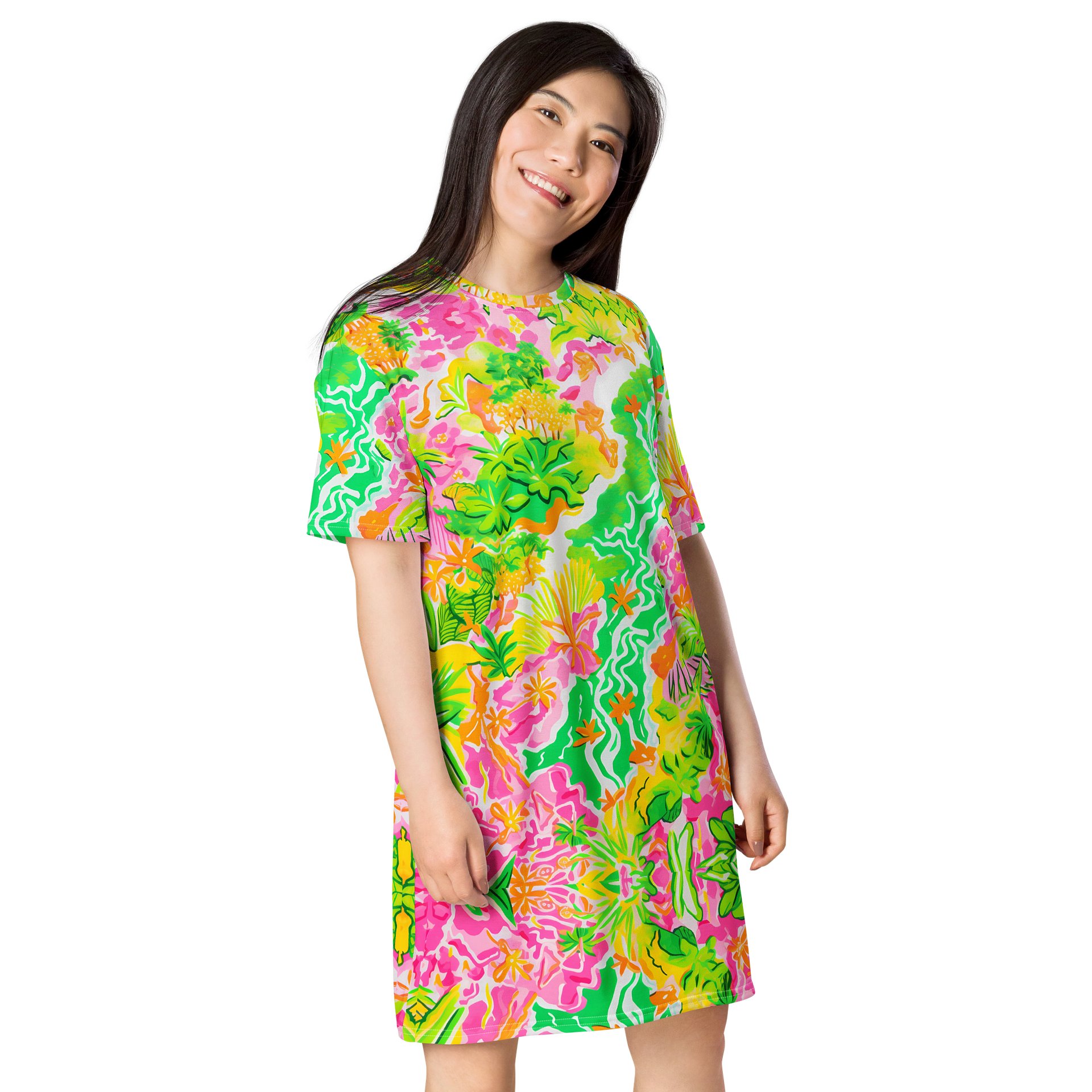 Tropical Garden Print Oversized T-Shirt Dress product image (2)